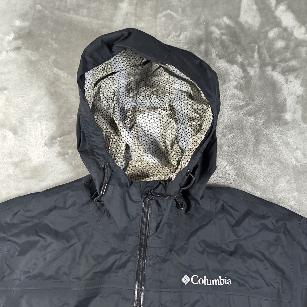 Columbia Rain Jacket Men Medium Black OmniTech Hooded Lightweight Shell Full Zip - Picture 6 of 13